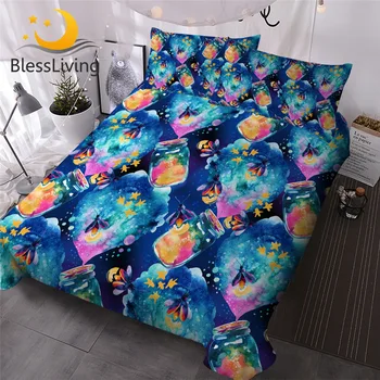 BlessLiving Firefly Bedding Set Fairy Tale Comforter Cover Magic Night Bedspreads Watercolor Bottles Kids Bed Cover Set Dropship 1