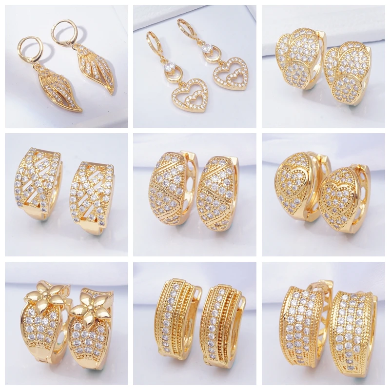 Роскошные серьги-кольца для женщин 31 стиль золотые кольца фианиты кристаллы