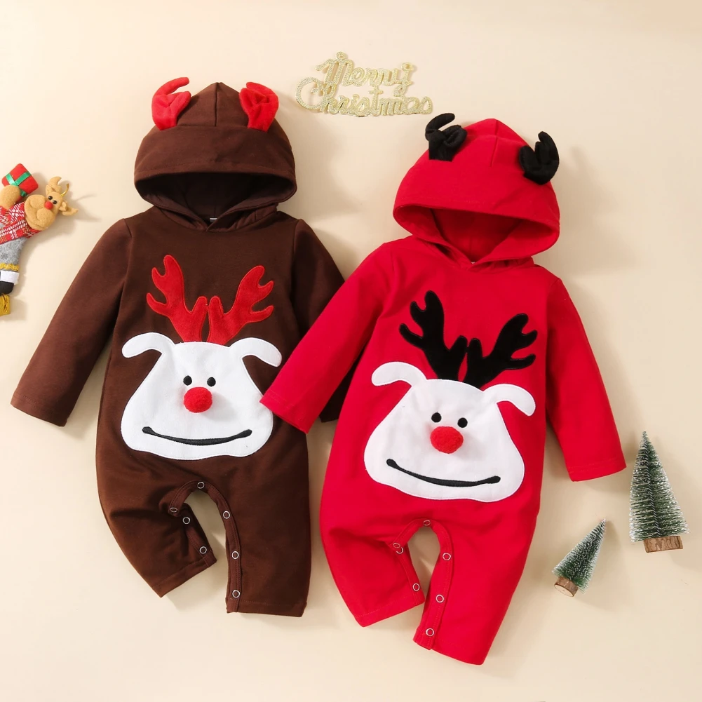 

Christmas Winter Baby Boy Girl Clothes Reindeer Long Sleeve Elk Printed Pattern Jumpsuit Baby Bodysuit Boys Girls Rompers 0-18M