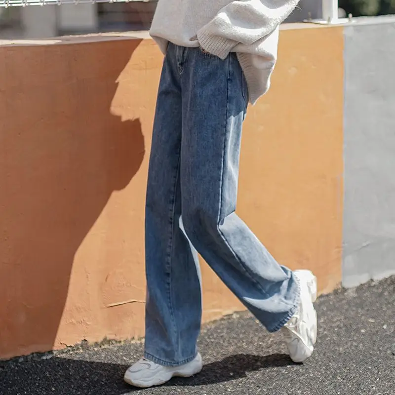 

WinterJeans. Girl StudentsLoose Wide legs High Waist is Thin All-match Harajuku Style Straight Thick Plush tide Hot Sale