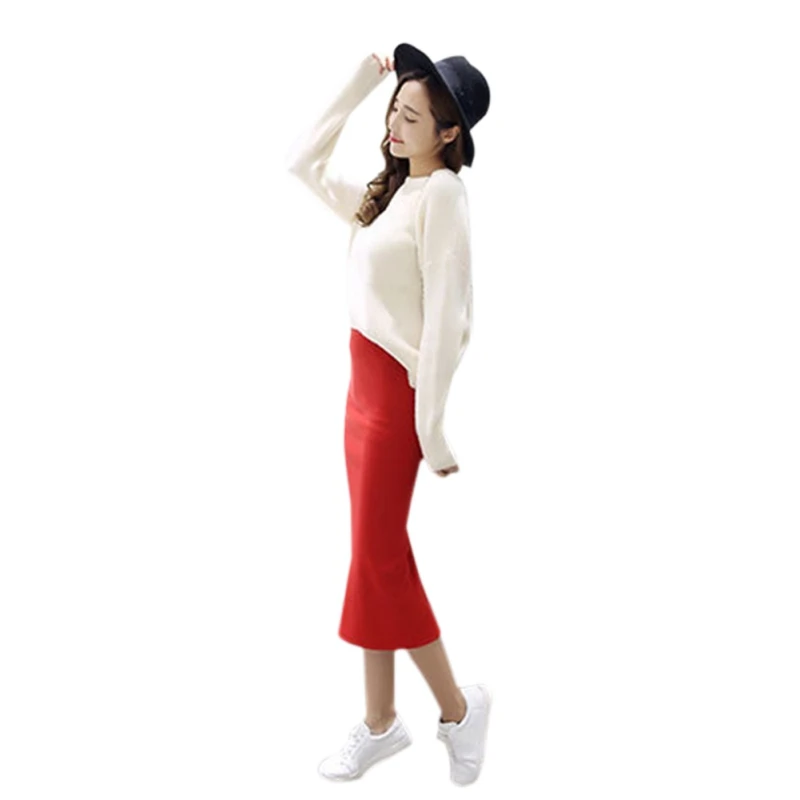 

Spring Autumn Split Pencil Skirts Women Slim Package Hip Skirt Lady Winter Sexy Chic Wool Rib Knit Skirt Saia