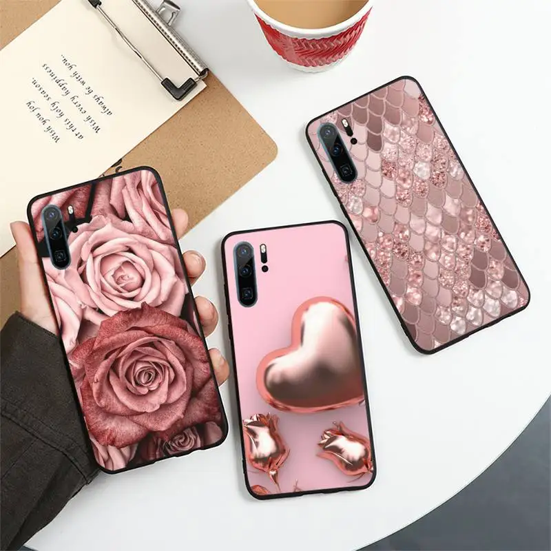 

Love Rose Gold Style Pink pattern Phone Case For Huawei honor Mate 10 20 30 40 i 9 8 pro x Lite P smart 2019 Y5 2018 nova 5t