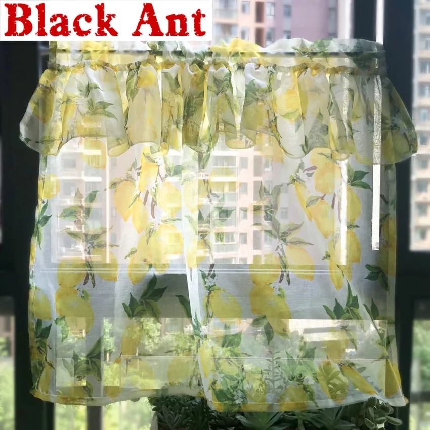 Полузанавеска с желтым лимоном двухслойная плиссированная прозрачная Тюлевая