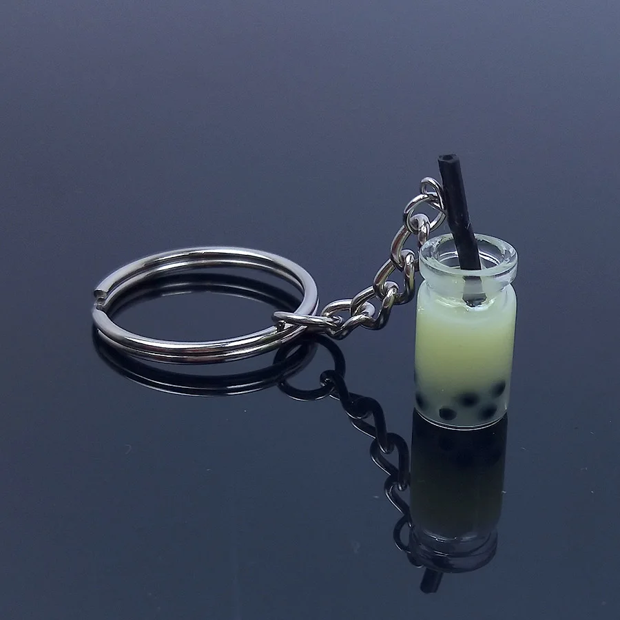 Light Yellow Acrylic Cute Keychain Ice Cream Pearl Milk Tea Drink Bottle Keyring Bag Pendant Couples Women Men Girl Gift Trinket Dropshipping - Цвет: Light Yellow