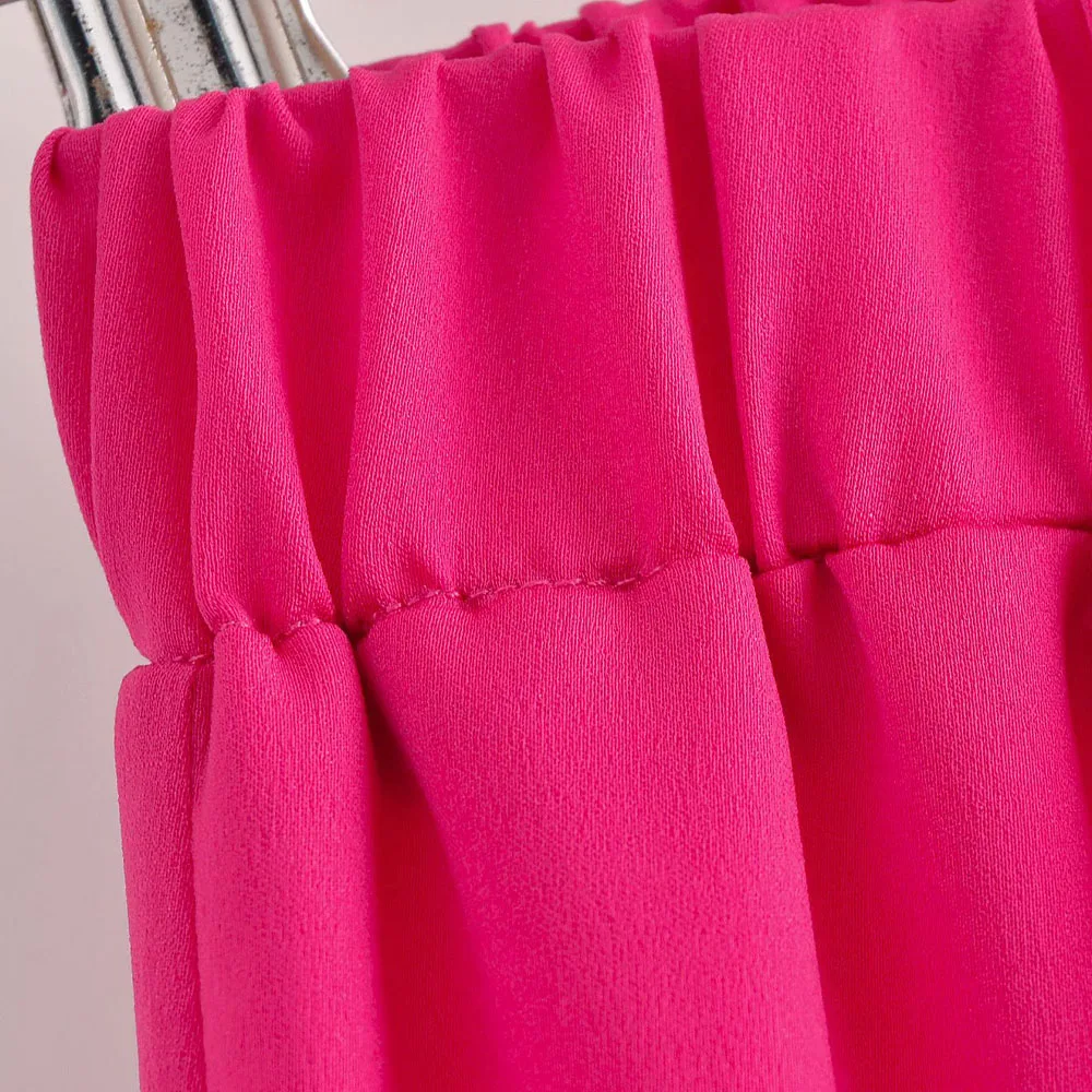 

2021 New Women Chic Fashion Solid Color Wide-leg Pajama Pants Vintage High Waist Side Pockets Female Trousers Mujer