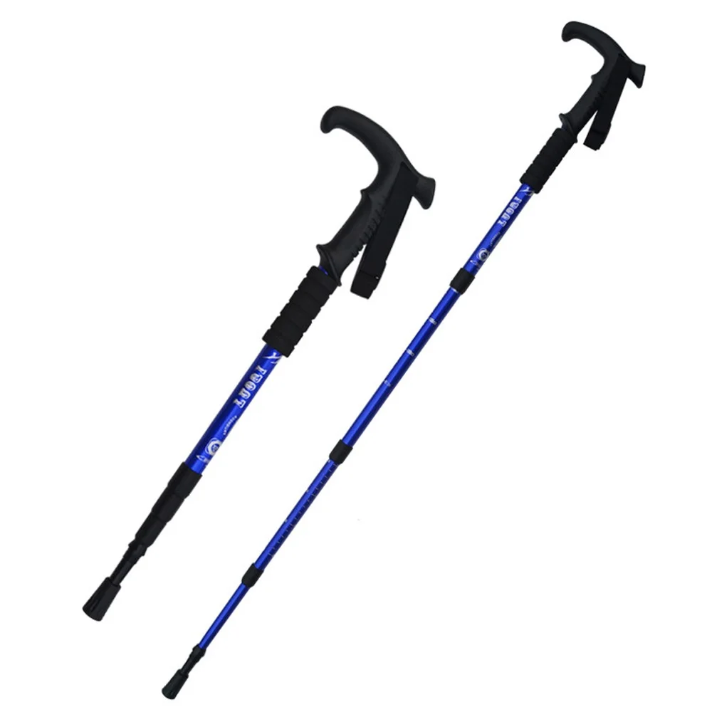 T -handle blue 2 шт./лот треккинговые палки, палка для скандинавских прогулок, телескопическая палка из алюминиевого сплава, трость для прогулок с туристическими аксессуарами - Цвет: T -handle blue