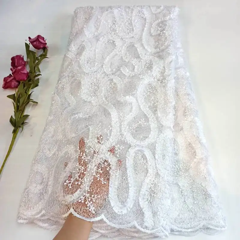

OK1031 Sequins Lace Fabrics French Nigerian Mesh Tulle Lace Fabric High Quality 2021
