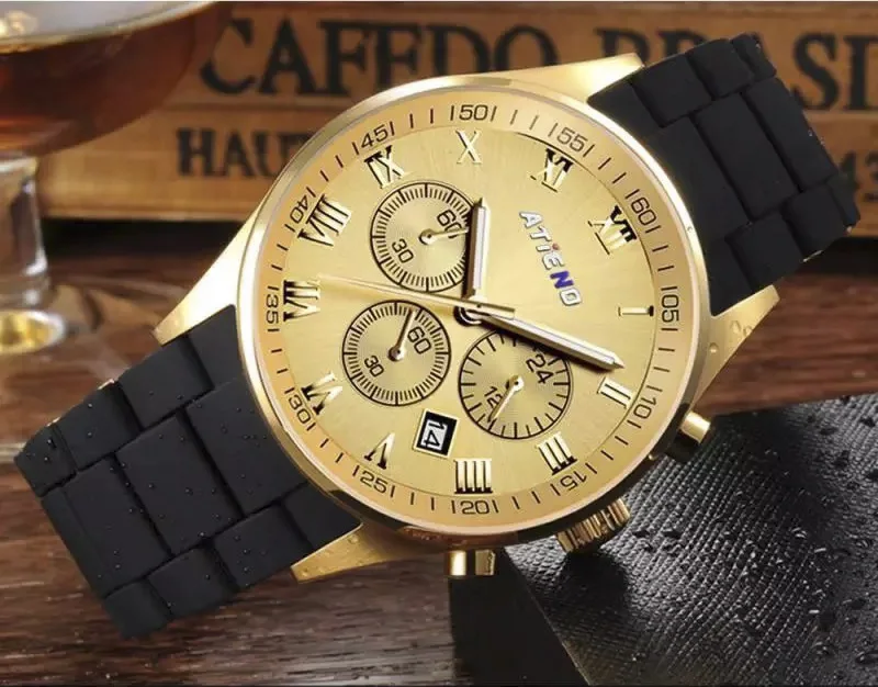 ATIENO роскошные мужские силиконовые Кварцевые водонепроницаемые наручные часы