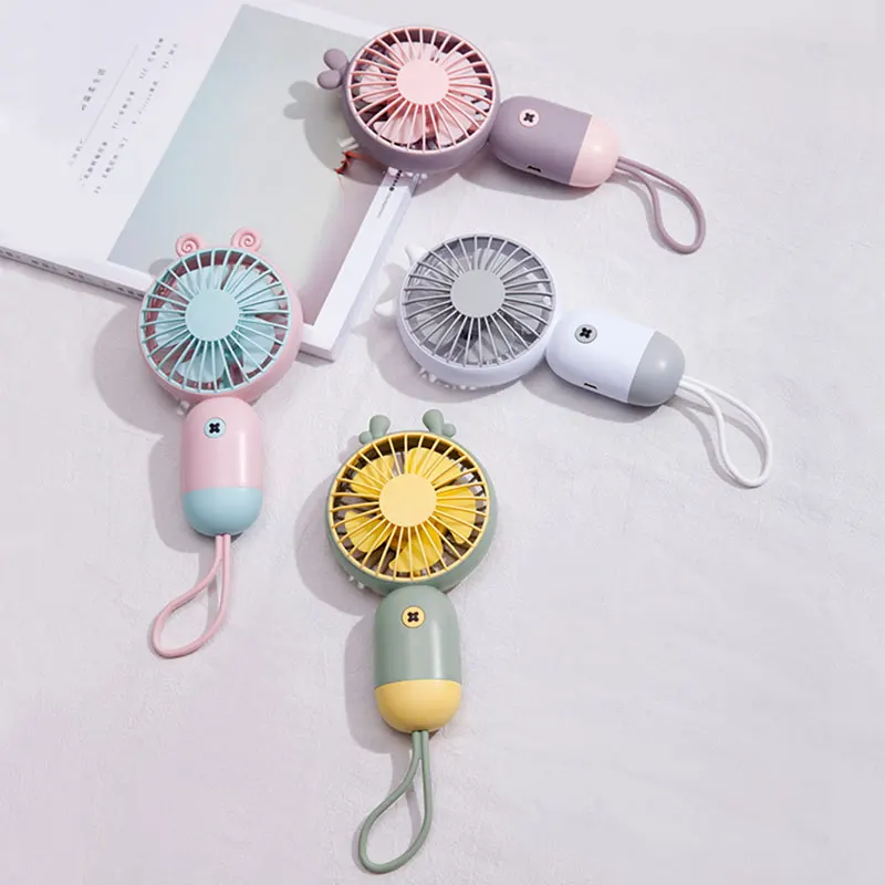 

Portable mini manual fan ABS+Silica gel 3 modes usb rechargeable with Lanyard hand fan built-in battery Mute low noise 17*9cm