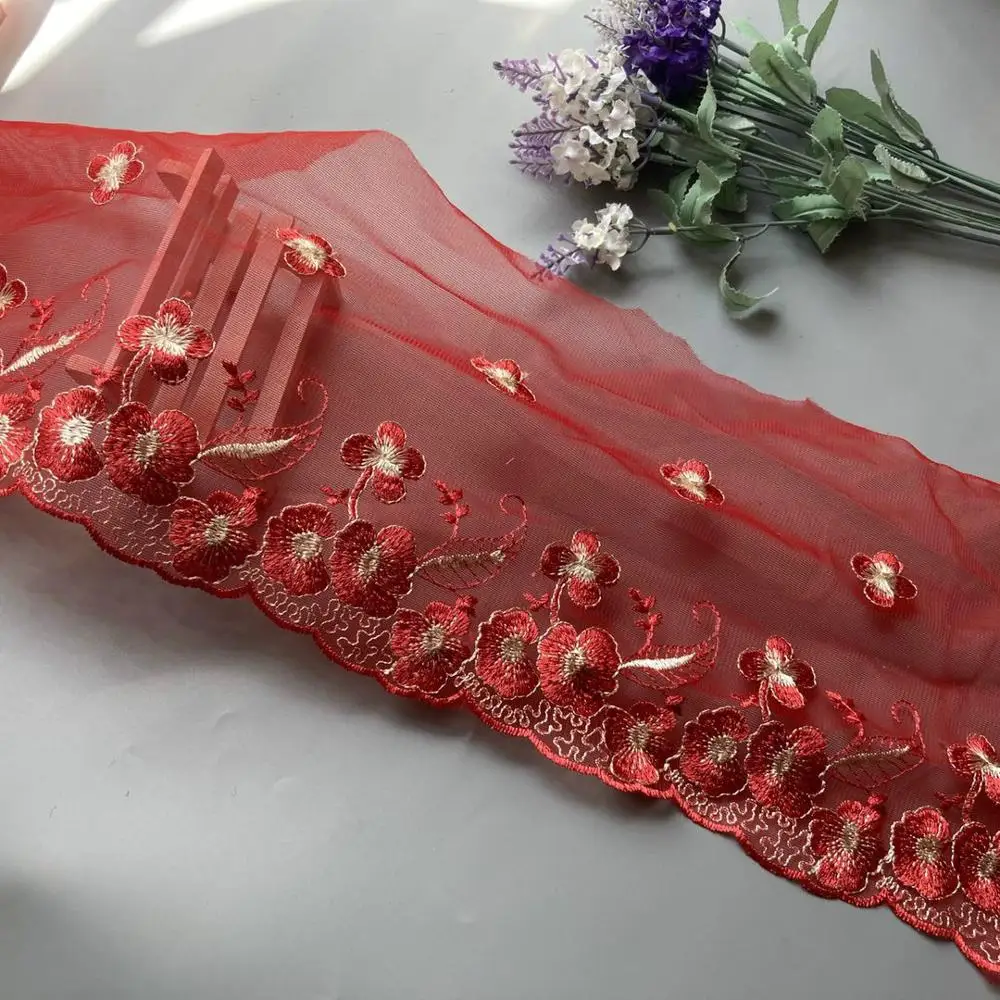 2 ярда/лот розовый красный синий 20 см цветочная флуоресцентная вышивка