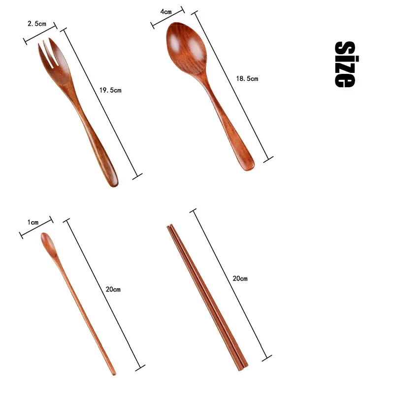 Набор столовых приборов портативный ручной работы деревянный мешок ткани Naturals