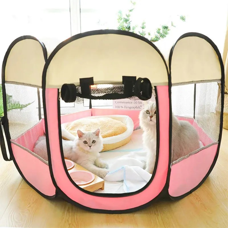 

Portable Foldable Dog Cage Pet Tent Houses Playpen Puppy Kennel Cat House Octagon Fence Outdoor For Small Large Dogs Cats Crate