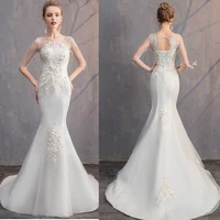 2021 luxury high quality design fashion simple temperament lace embellishment fishtail dress sexy backless slim wedding dress