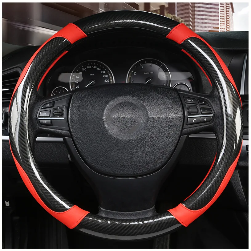 

Car Steering Wheel Covers Shell Skidproof Korean Version Of Color Leather Carbon Fiber Auto Steering Wheel Protector