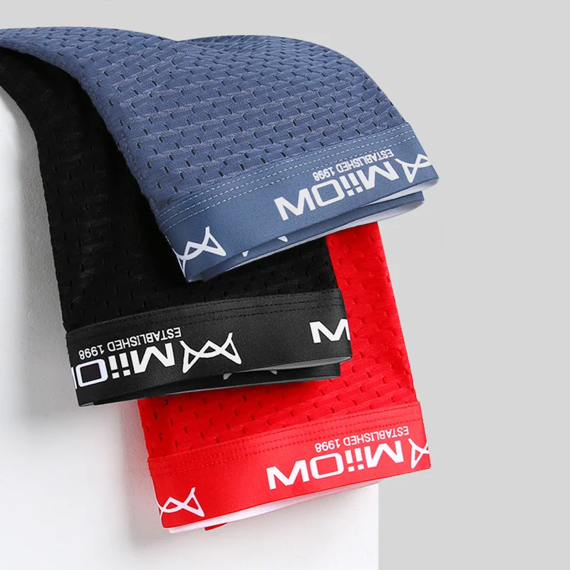 MiiOW 3Pcs Sexy Mesh Men Boxer Underwear Graphene Antibacterial Male Panties Ice Silk Underpants Breathable 4XL Boxershort 2022 | Мужская