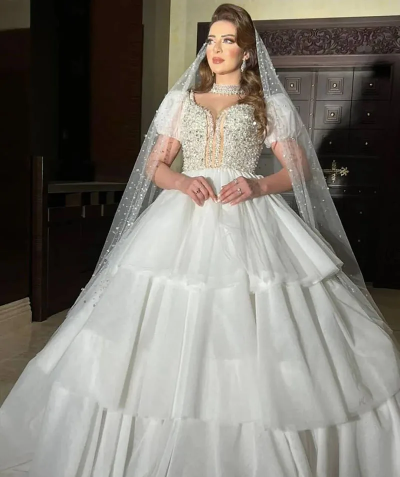 

Gorgeous High Neck Lace Wedding Dress Ball Gown Middle East Lace Beads Saudi Arabic Bridal Party Gowns Vestido De Noiva Princesa