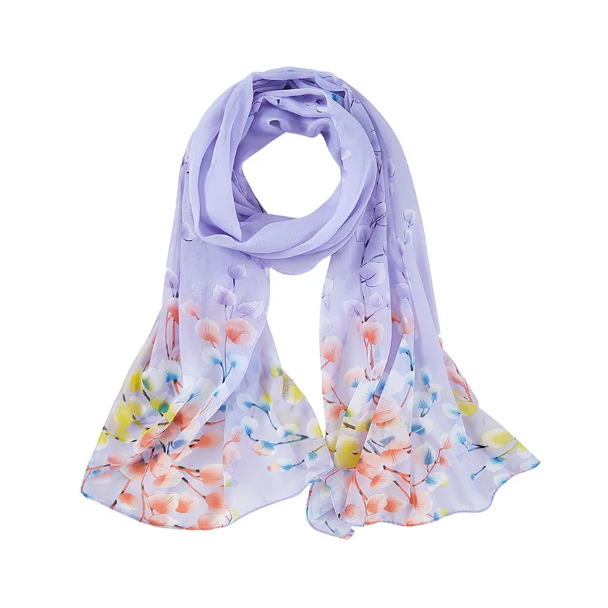 Женский шифоновый шарф мягкий тонкий шелковый шарфы с цветочным принтом