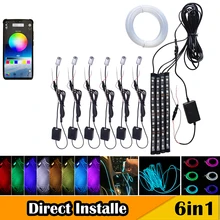 RGB Car Interior Ambient Light Neon Optical Fiber Strip with 12 led Floor lamp APP Bluetooth Control Atmosphere Lamp Thread-free