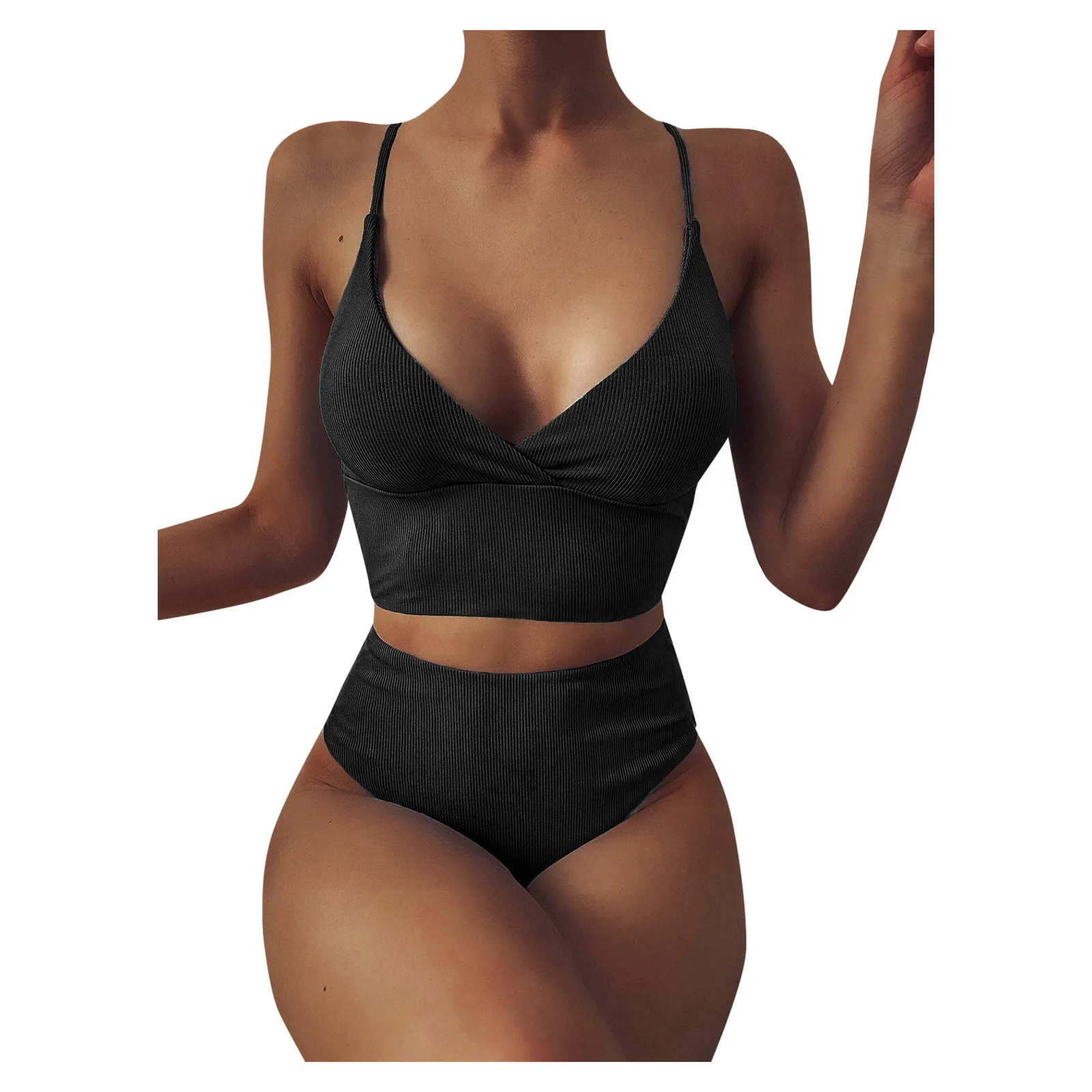 

Sexy Women Bikini Set Brazilian Swimsuit Solid Push Up Hight Waist Two Piece Swimwear High Cut High Cut Bikinis 2021 Mujer Y4