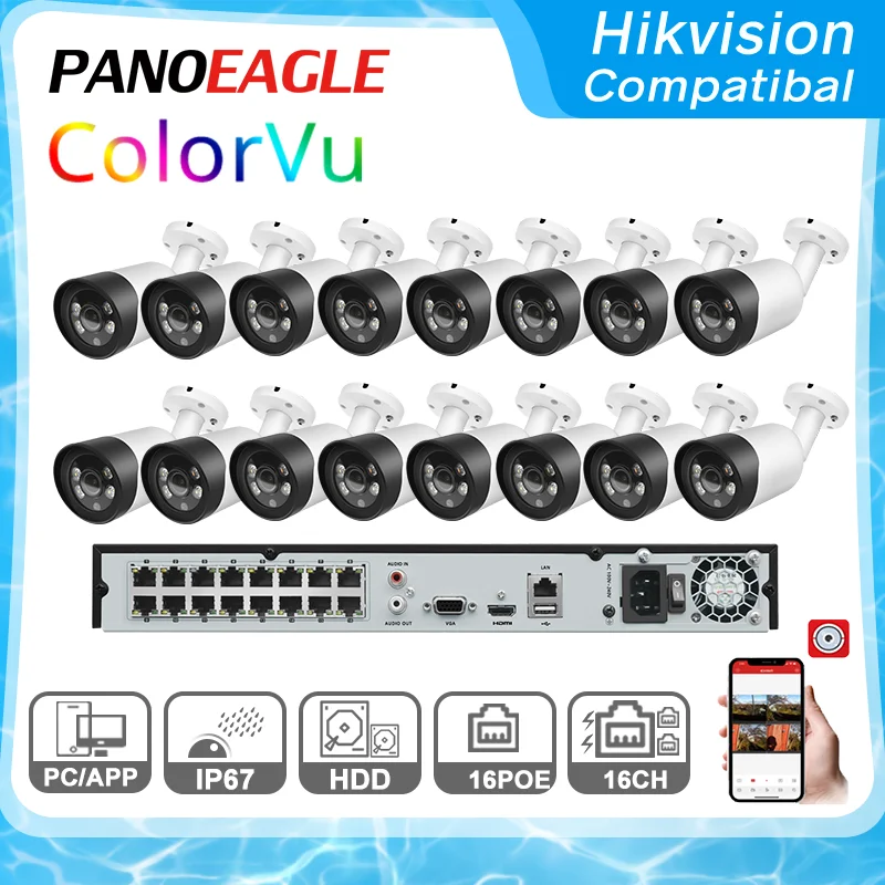 Совместимые с Hikvision комплекты рандомный/16P 16POE сетевой видеорегистратор 5 МП