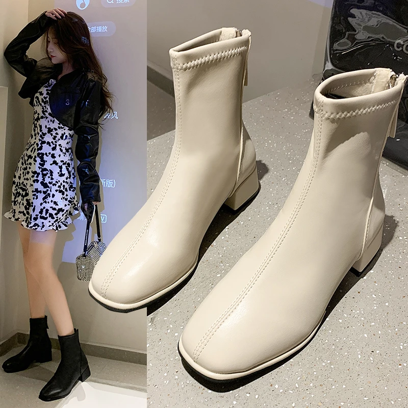 

Женские ботинки, осенняя женская обувь, женские ботинки с круглым носком, женские ботинки до середины икры с низким вырезом, прорезиненные о...