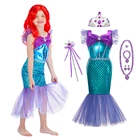 Платье принцессы с маленькой русалочкой для косплея, нарядная одежда с блестками для девочек, пляжная одежда в виде рыбьей чешуи, подарок на день рождения JYF