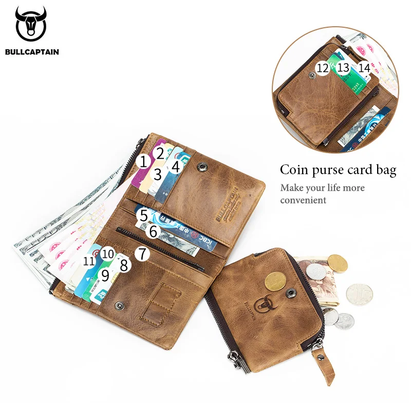 Кошелек BULLCAPTAIN мужской короткий из натуральной кожи маленький бумажник в стиле