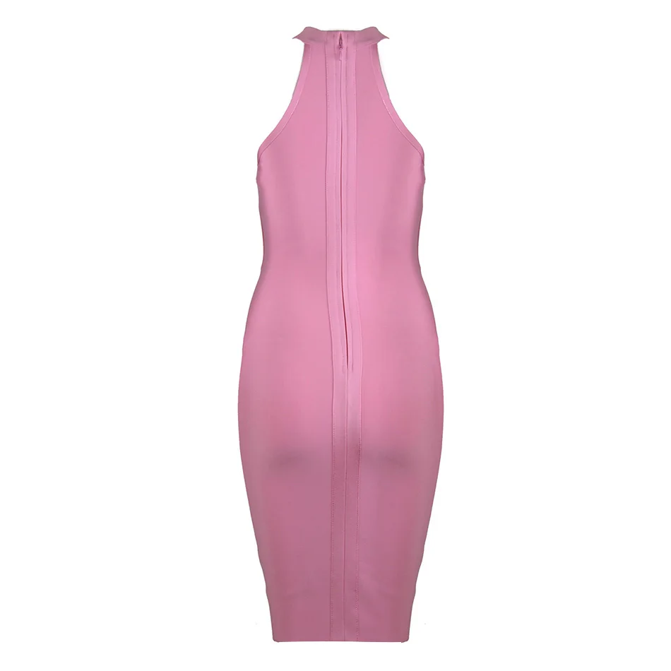 

2020 Summer New Women'S Sexy Pink Sleeveless O-Neck Button Design Bandage Dress Bodycon Celebrity Club Party Dress Vestidos