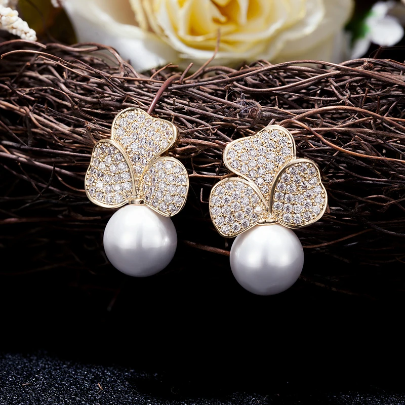 Стразы серьги в виде цветка розы жемчужные Роскошные геометрические