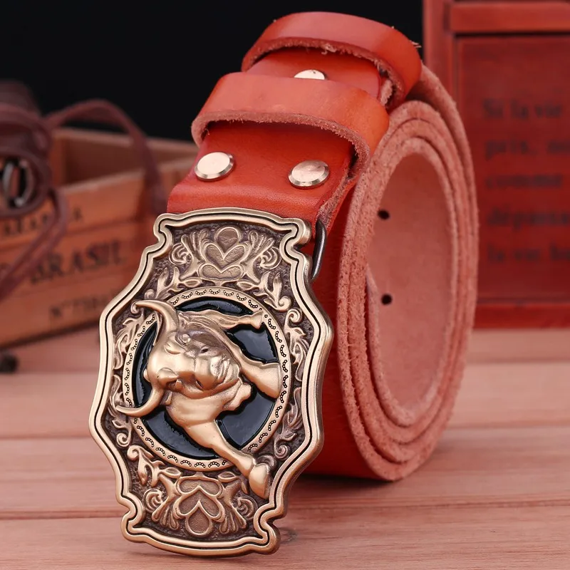 camel brass cattle Ремни из натуральной кожи с большой пряжкой для мужчин, мужские ремни класса люкс, натуральная кожа, Верблюжий коричневый, панк, Воловья кожа, китайский стиль, высокое качество - Цвет: camel brass cattle