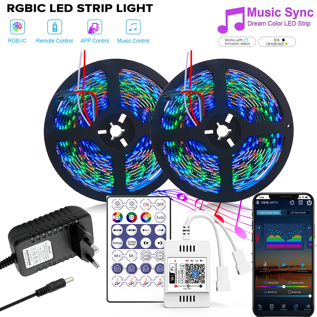 Контроллер Magic Home SPI Wi-Fi 12 В 5-10 м вращающаяся Светодиодная лента RGBIC 5050 2811 RGB