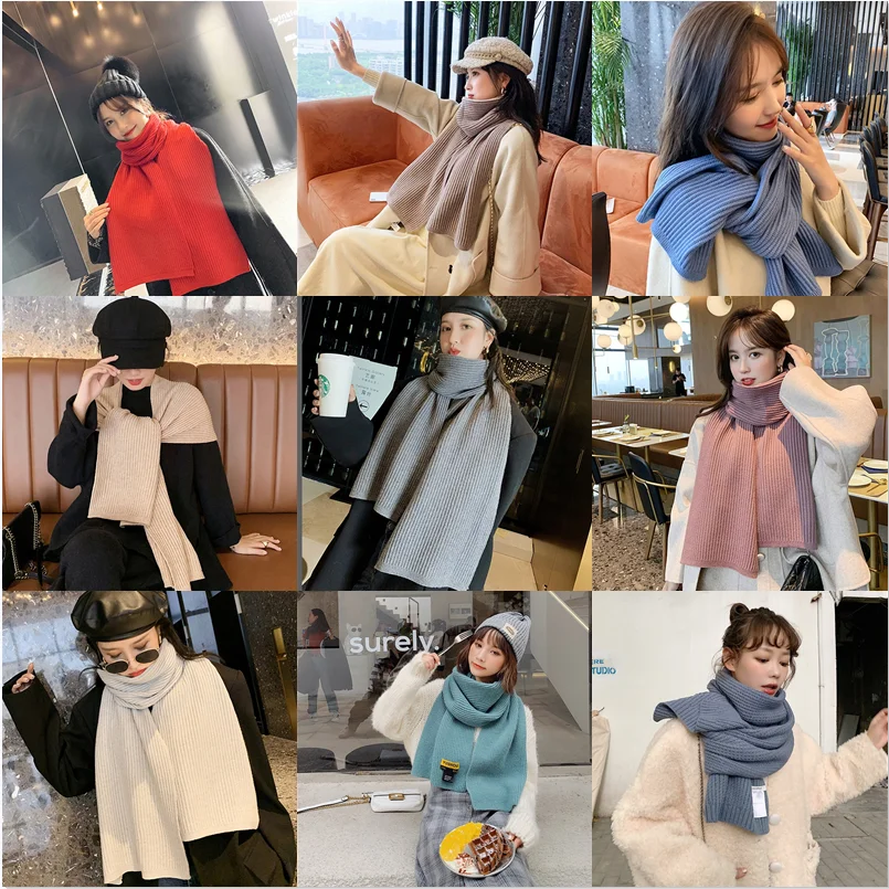 

2021 Women 16 Styles Solid Scarves Korean Autumn and Winter New Scarf Long Big Soft Thicken Warm 180*30cm Outdoor Shawls Wraps