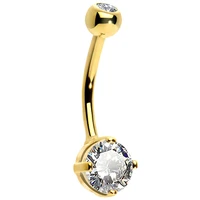 body punk solid gold belly button ring solid gold belly navel ring top bottom cubic zirconia