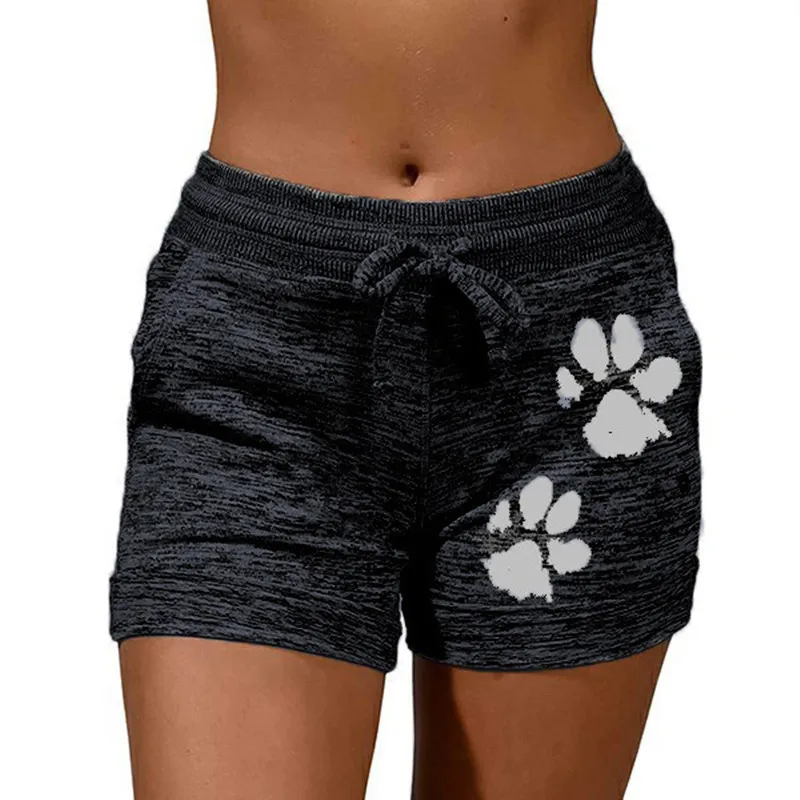

2021 Women's Cat Paw Printed Fashion Bottoming Shorts Loose Mid-Waist Casual Sports Elastic S-5XL Bandage Multicolor Drawstring