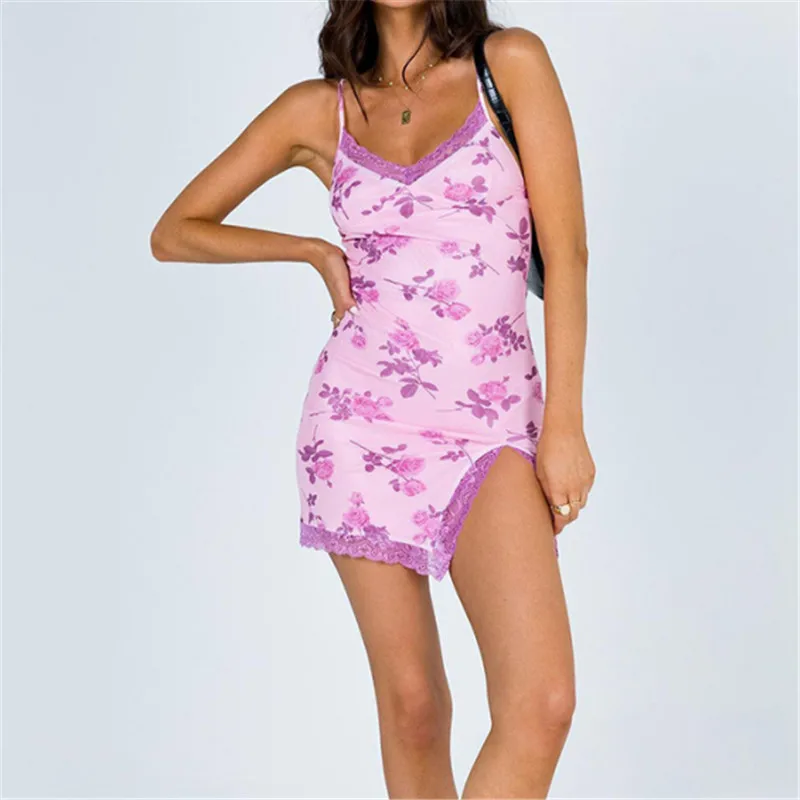 Женское кружевное платье-комбинация Романтичное мини-платье с цветочным принтом