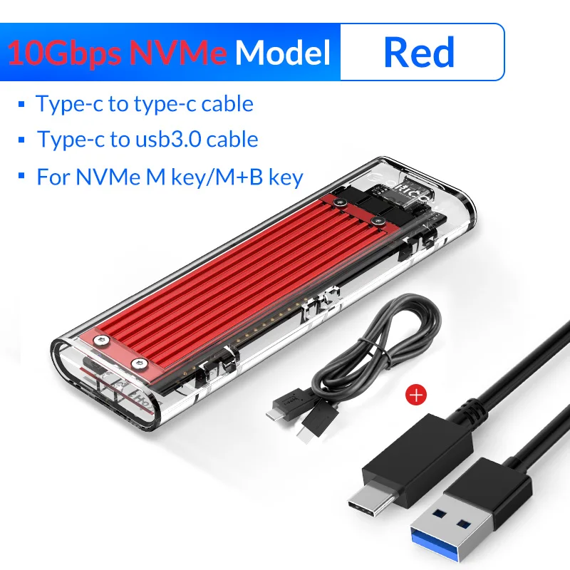 Чехол ORICO M.2 SSD для NVME PCIE NGFF SATA M/B Ключ SSD диск NVME SSD корпус M.2 для USB C прозрачный жесткий диск 10 Гбит/с - Цвет: NVME - 10Gbps Red