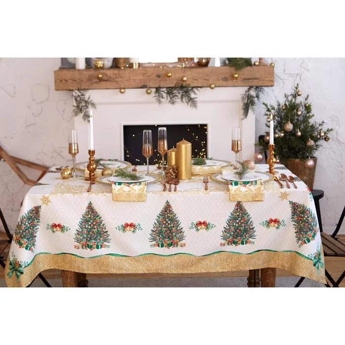 Скатерть Этель &quotGolden Christmas&quot скатерть 150*110 +/-2см с ГМВО 100%хл 190г/м2 5072924 | Дом и сад
