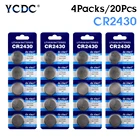 Батарейки YCDC 20x CR2430, BR2430, ECR2430, KL2430, KCR2430, 3 в, литиевые, одноразовые