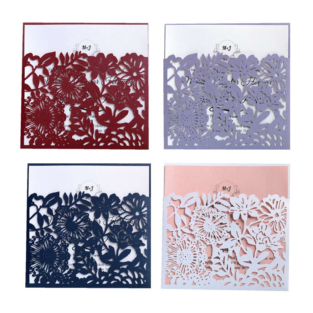 Элегантные кружевные карманные свадебные приглашения 10 шт. квадратные лазерная