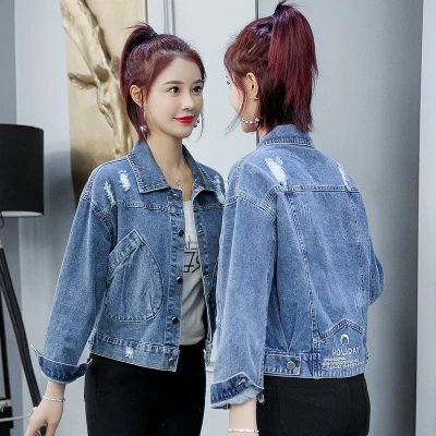 Женская джинсовая куртка ZQLZ осенняя с вышивкой большого размера 3XL|Женские