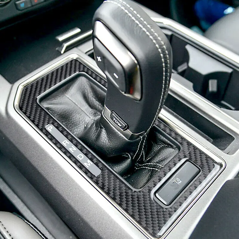 

2Pcs Carbon Fiber Texture ABS Car Gear Shift Frame Cover & Cup Holder Trim Fit for Ford F150 Raptor 2017 2018 2019 LHD Only