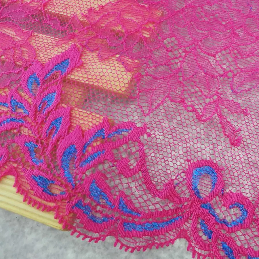 Растягивающаяся эластичная кружевная ткань #113 с розовыми кружевами шириной 16 см