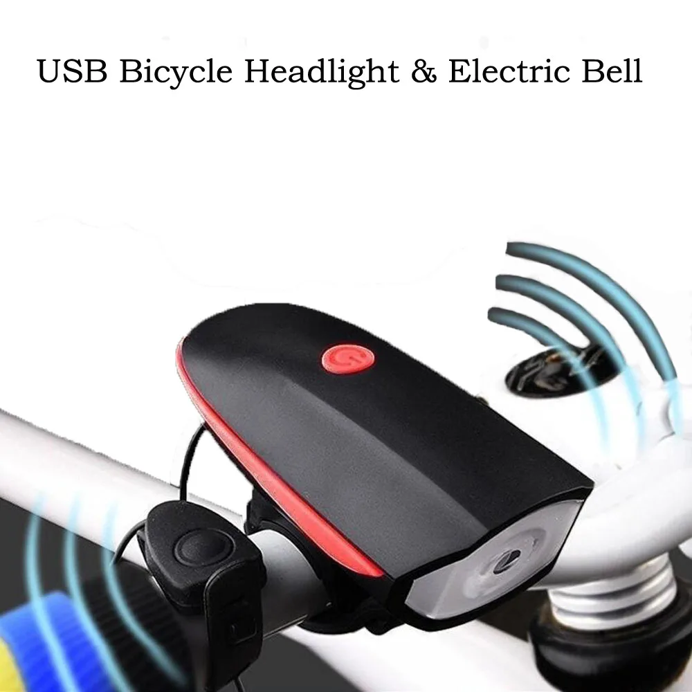 Bicycle Bell USB Charging Flashlight Waterproof Bike Horn Light Headlight Cycling Multifunction Electric 120db | Спорт и развлечения