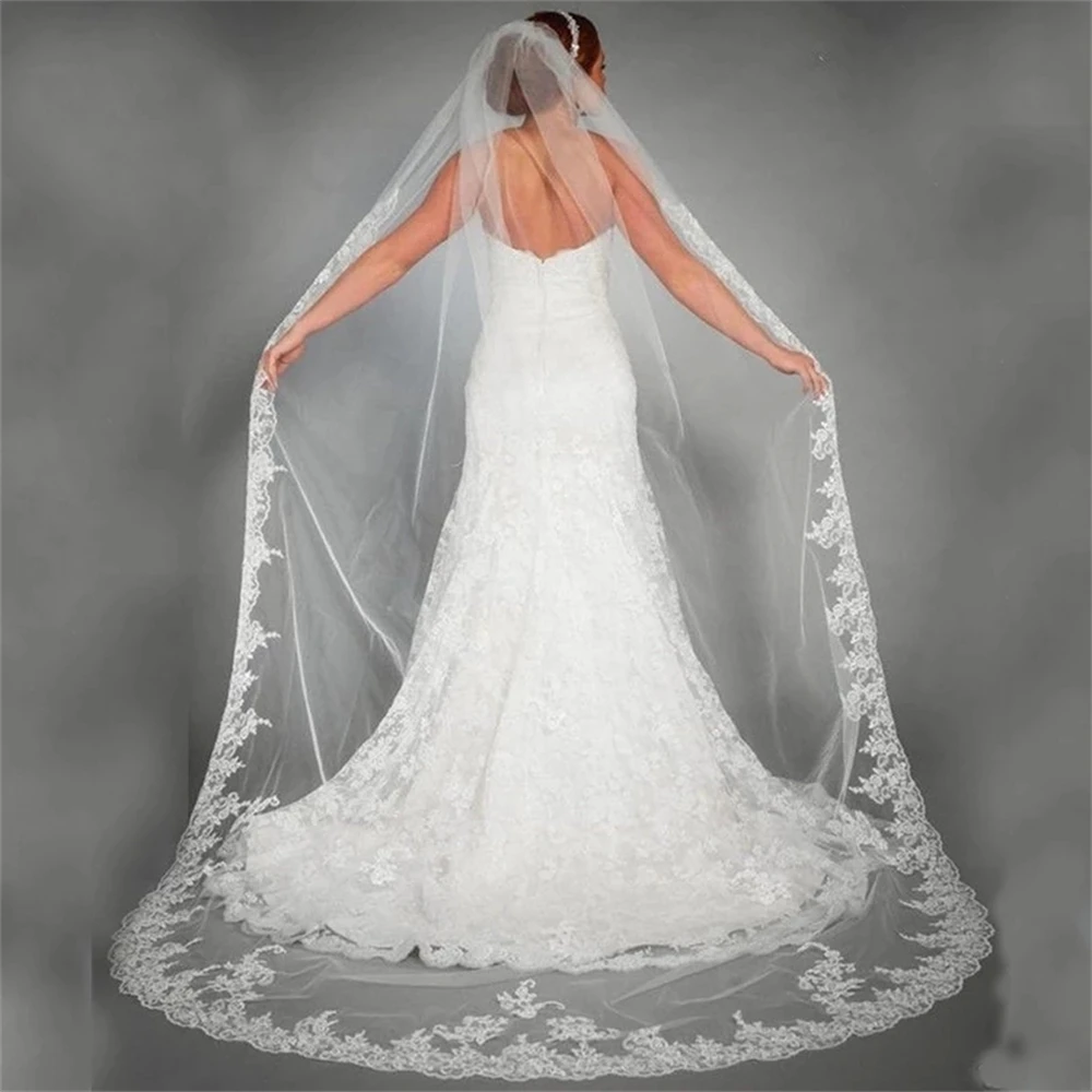 

Реальное фото 3 м элегантные свадебные аксессуары аппликация Тюль Длинная свадебная фата для невесты Фата 3м * 1,5 м