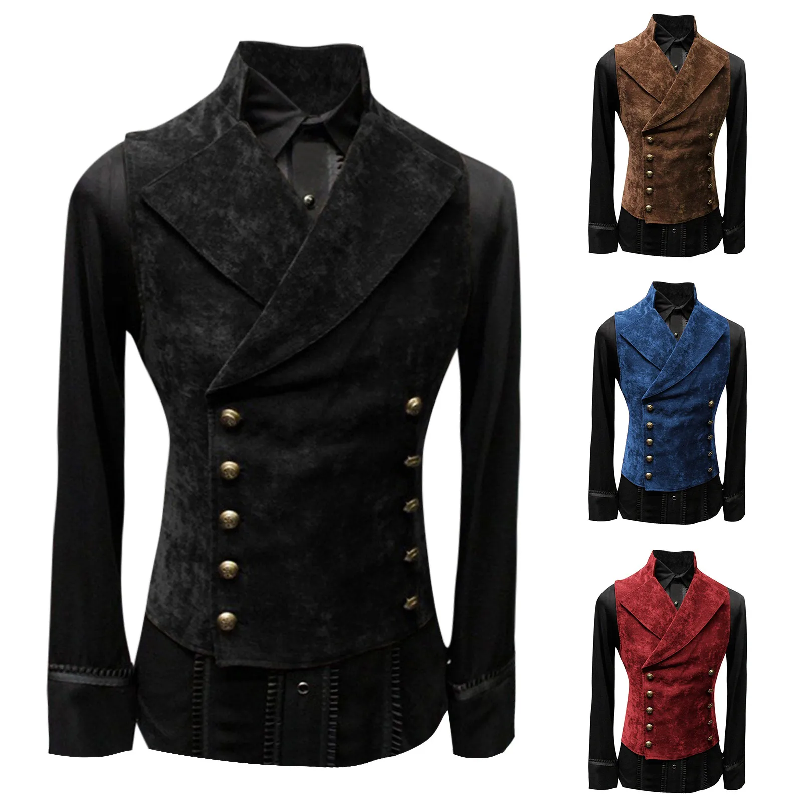 Мужской жилет в стиле ретро с воротником-стойкой однотонная Повседневная модная