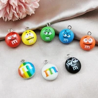 10pcs resin smile candy colorful m chocolate beans charms pendants for diy simulation food earring keychain jewelry accessory