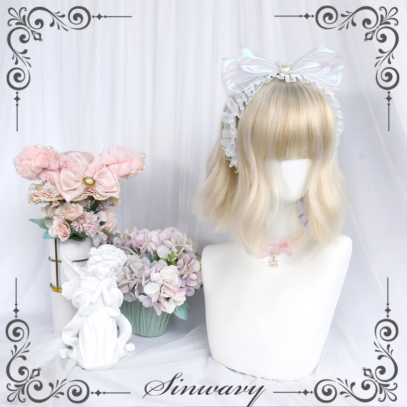 

Льняной светильник-коричневый парик кавайная Лолита молодая девушка длинные вьющиеся волосы воздушная челка сладкий перипарик синтетичес...