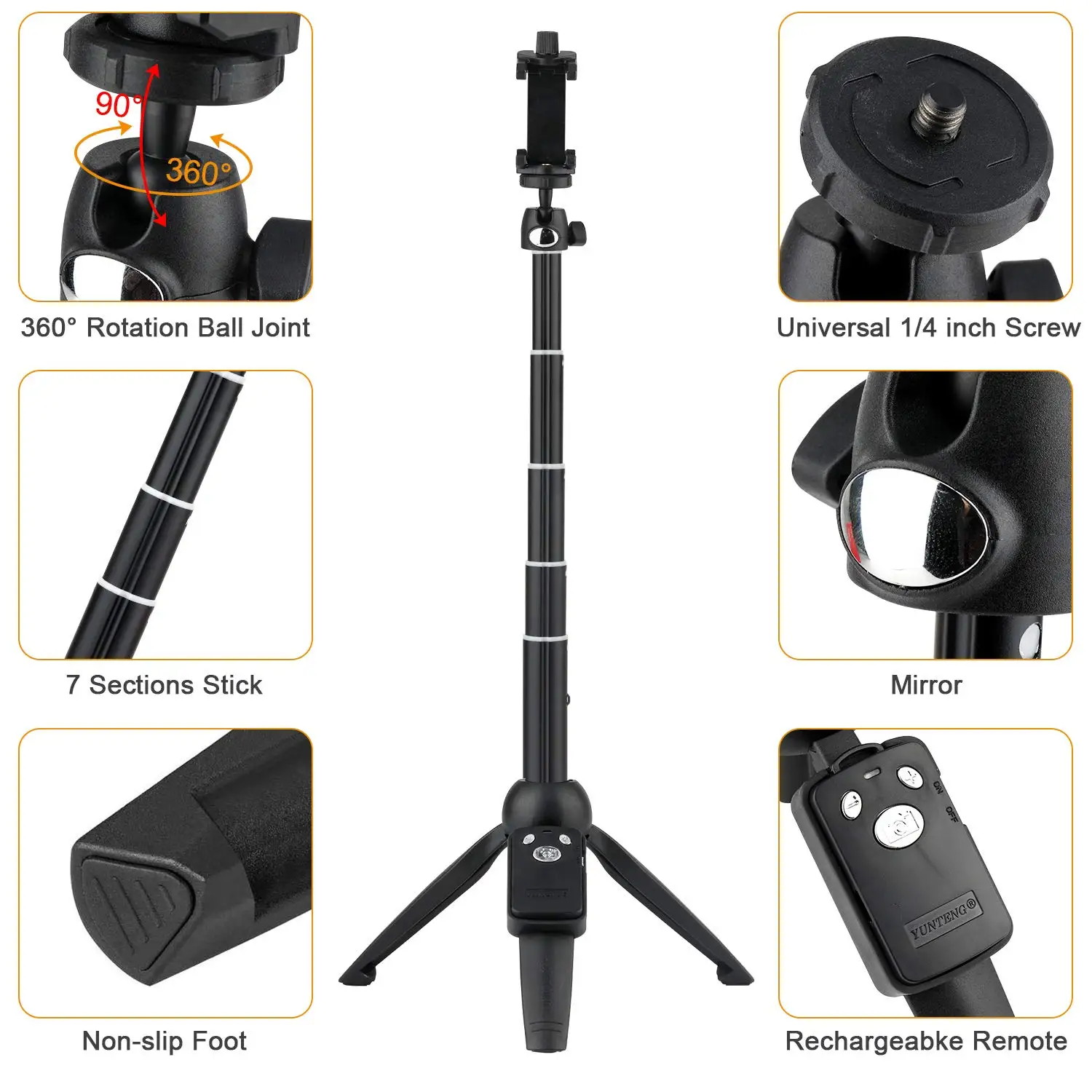 40-inch Selfie Stick Tripod Extendable Stand with Wireless Remote Compatible iPhone Xs Max/X/8/Samsung | Электроника
