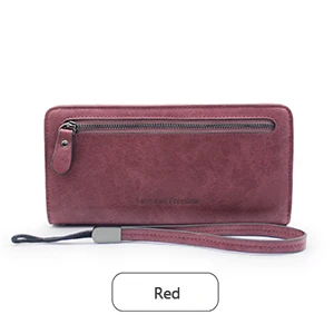red wallet Женский кошелек женский длинный карман для монет Кошельки Корейская версия Матовый Ретро двойной складной большой емкости держатель для карт кошелек - Цвет: red wallet