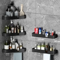 Wall Mounted Corner Storage Rack Black Bathroom Shelf Shower Storage Triangle Shelves Towel Bar Bathroom Accessories